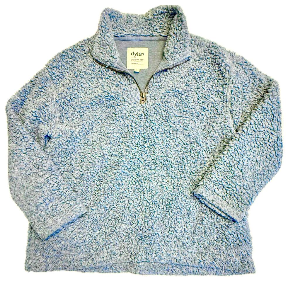 True Grit Dylan Frosty Tipped Denim Blue Quarter Zip Pullover Size L ❄️💙❄️ - Picture 2 of 9